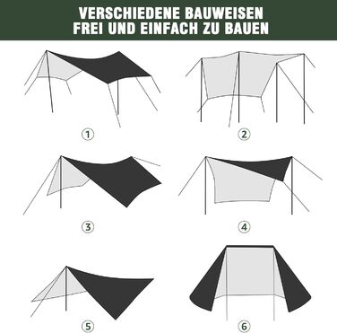 Намет Overmont 3x3м, Тент, Сонячний Павільйон з 6 кілочками та 6 мотузками. Захист від сонця для гамака, відпочинку на природі, подорожей та пікніків (Чорний)