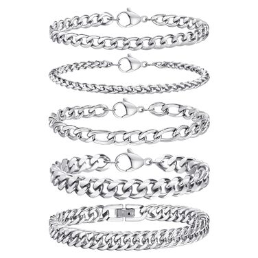 Чоловічий браслет TempBeau: срібно-чорний, з нержавіючої сталі, 19/21 см, панцерна ланцюг, стильний аксесуар для чоловіків, подарунок для тата/друга