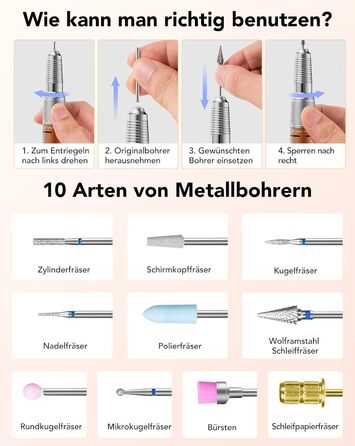 Професійний електричний фрезер для нігтів Nagelfräser 45000 об/хв з педаллю, LCD дисплеєм, 45 швидкостей, F/R, функція паузи, для гель-манікюру, для салону та дому