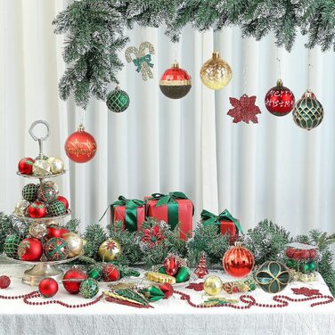 Набір прикрас на ялинку 30 шт, 60 мм, пластикові ялинкові кулі з гачками, для ялинки, вечірки, святкування (червоний, зелений)