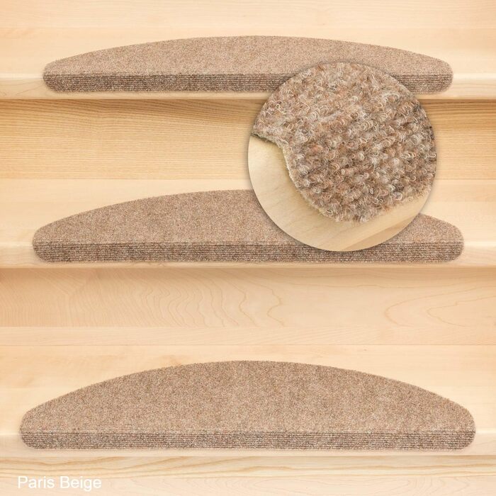 Kettelservice-Metzker Stair Treads / Step Mats, Ramon Half-Round - 15 pcs. Beige - without plastic corner pieces, 15 pcs. Half-Round Beige