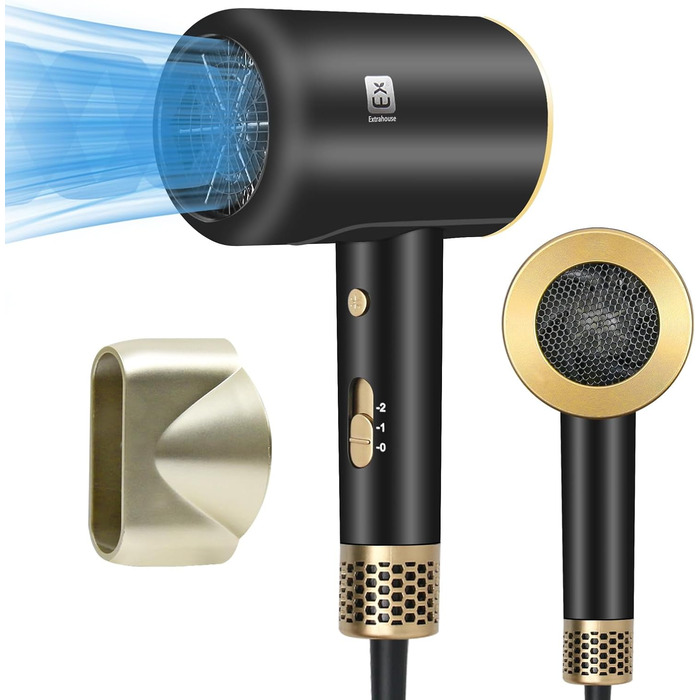 Професійний фен 2000W з 2 режимами температури та 2 швидкостями, насадкою-концентратором, кнопкою холодного повітря для дому, салону краси та подорожей (чорний)