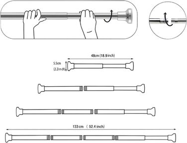 Телескопічна штанга для душу, 60-290 см, без свердління, чорна