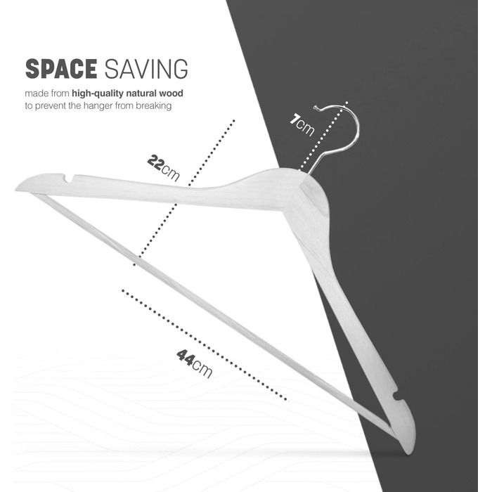 Плечики для одягу KEPLIN Starker з натурального дерева (30 шт.) з обертовим гачком 360° та перекладиною для штанів, з вирізами для плечей - Місцеекономний органайзер для гардеробу, підходить для пальто, жакети, костюми (білий, 20 шт.)