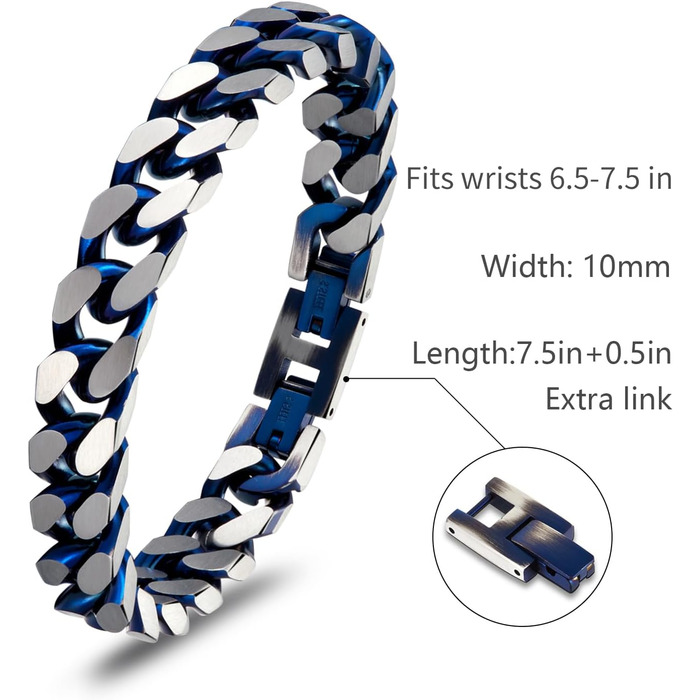 Чоловічий браслет Lucky2+7 з ланцюжком у стилі Куба, срібно-чорний, з нержавіючої сталі