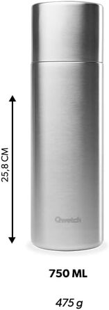 Qwetch Stainless Steel Thermos Flask - 750ml Insulated Bottle & Travel Mug - 24h Cold & 12h Hot - Leakproof, BPA-Free, for Coffee & Tea