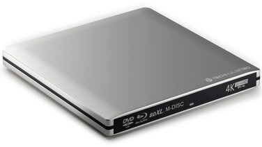 Зовнішній Blu-ray привід techPulse120 UHD 4K 3D M-Disc BDXL, USB 3.0 та USB-C, для ноутбуків та ПК (Windows, Mac OS), алюміній, сріблястий