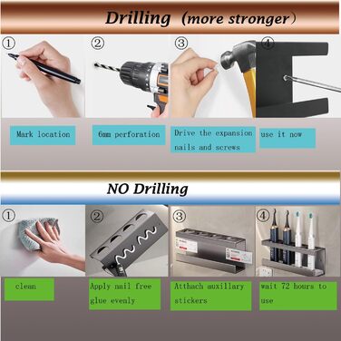 Настінний тримач для електричної зубної щітки з органайзером для пасти, 4 відділення, чорний