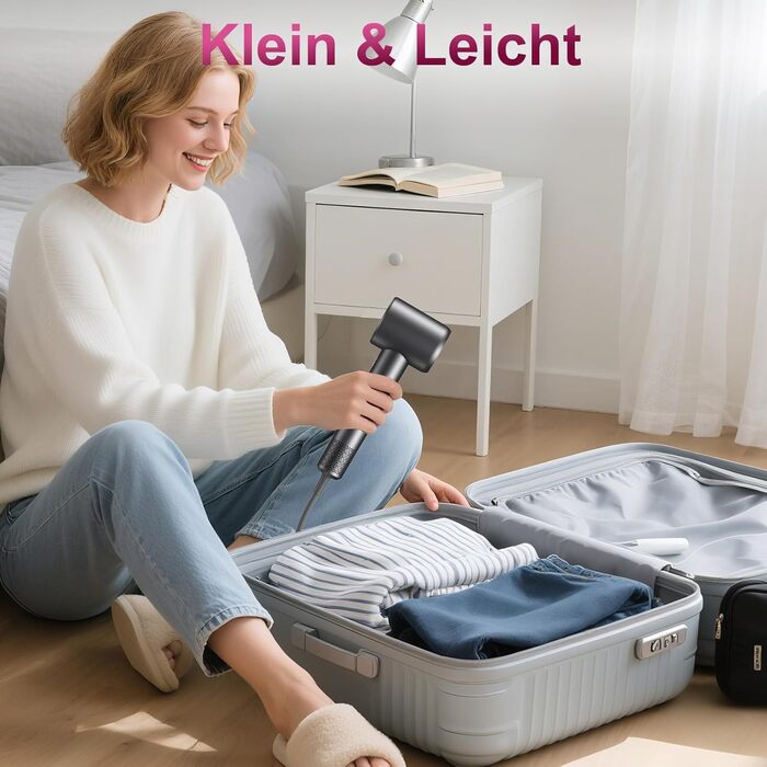 Фен для волосся з іонізацією 200 млн іонів, з насадкою-дифузором, безщітковий двигун 110 000 об/хв, 1600 Вт, 59 дБ, компактний фен для подорожей, 2 роки гарантії