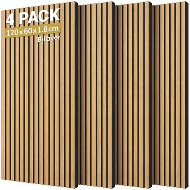 Акустичні панелі TONOR самоклеючі для звукоізоляції, 120x60x1.9 см, шумопоглинаючі панелі для студії, офісу та дому, колір Тик (набір 4 шт)