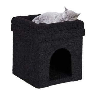 Relaxdays Black Cat Cave with Cushion