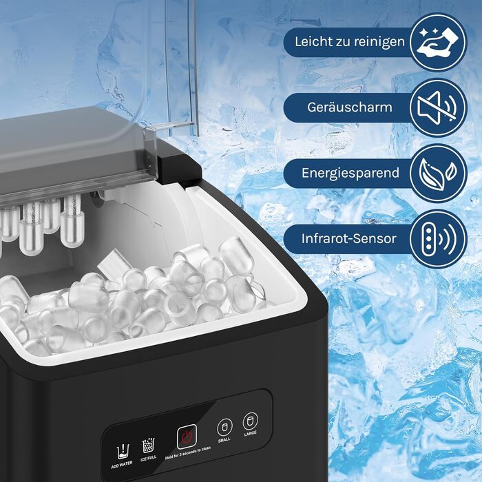 WOLTU 1.3L Ice Cube Maker Machine - Portable Ice Maker with Handle, Self-Cleaning, 2 Sizes, for Home, Camping, Office - Black