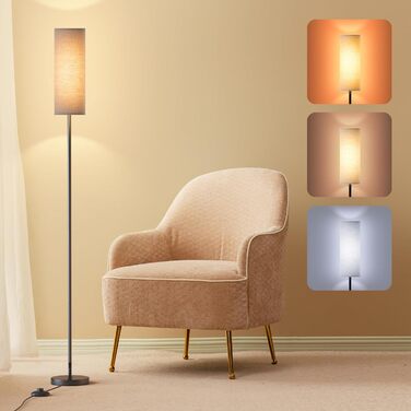 Світлодіодна торшерна лампа 9W з регулюванням яскравості, 3 колірні температури, тканинний абажур, вимикач на нозі, вінтажний дизайн, сірий колір