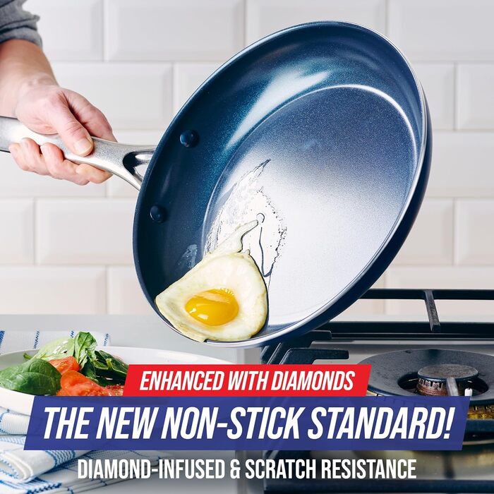 Набір сковорідок Blue Diamond Cookware Diamant, 2 шт. (24 см та 28 см), керамічне антипригарне покриття, без PFAS, для всіх плит (включно з індукцією), можна мити в посудомийній машині, термостійкий