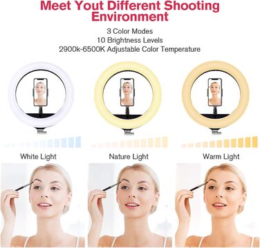 18-дюймове кільцеве світло LED з штативом, регульоване освітлення для макіяжу, селфі, YouTube, відеозйомки, CRI 90, з сумкою та пультом керування