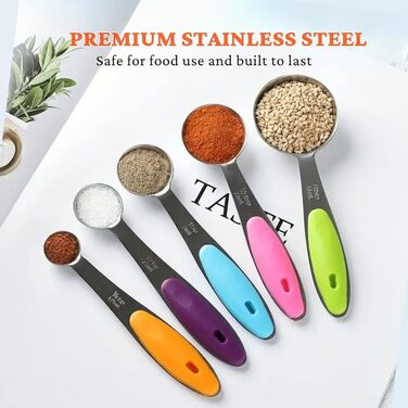 Stainless steel measuring cups and spoons, set of 15 measuring cups, 5 measuring spoons, and 5 small spoons, nesting metal measuring cup set with colorful silicone handles for cooking and baking