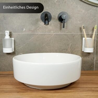 Dolvhin® Soap Dispenser and Toothbrush Holder Set | Frosted Glass Soap Dispenser & Toothbrush Holder | Stainless Steel Toothbrush Holder without Drilling | Adhesive Wall Soap Dispenser | Bathroom Set | Matte White