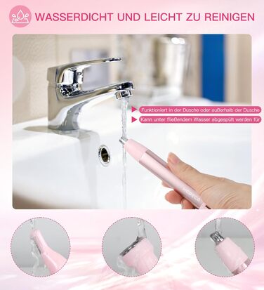 Електричний тример для обличчя для жінок 3-в-1: тример для брів, волосся на обличчі, носа. Бездротовий, вологостійкий, рожевий