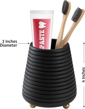 Folkulture Bathroom Toothbrush Holder, Modern Wooden Toothbrush and Toothpaste Holder (Black Grooves)
