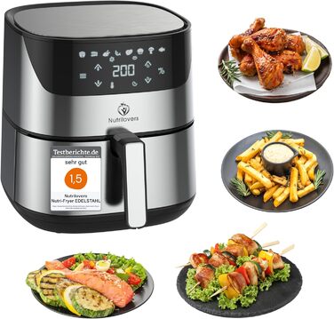 Аерофритюрниця NUTRI-FRYER XXL з нержавіючої сталі, 2000 Вт, 5 л, німецька марка, без масла, тестована, набір для приготування картоплі фрі