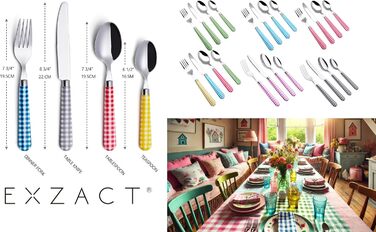 EXZACT Набір столових приборів з нержавіючої сталі 24 шт. - Ручки кольору Гінгем - 6 виделок, 6 ножів, 6 ложок, 6 чайних ложок (24 шт. сірого кольору)