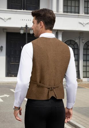 Жилет чоловічий HISDERN Vintage Tweed, скроєний для ділового стилю та вечірніх подій, з кишенями, темно-сірий (L, Коричневий-1)