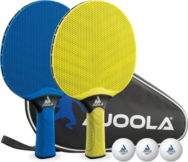 JOOLA Vivid Outdoor Table Tennis Set - 2 Paddles, 3 Balls, Cover - Lime/Blue - 6 Piece Single