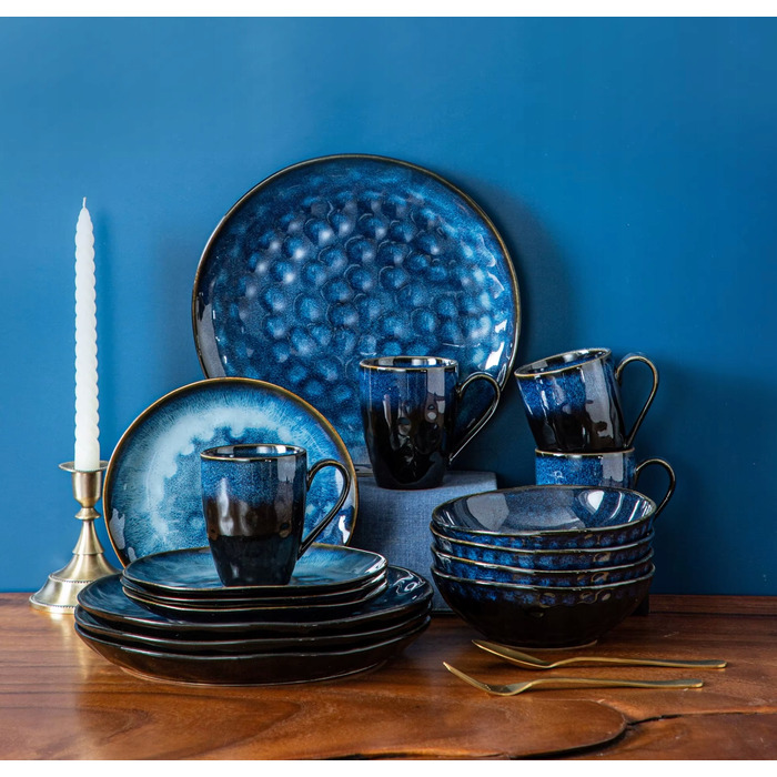 Обідній сервіз темно-синій: комплект посуду (тарілки, миски, чашки), 32 предмети