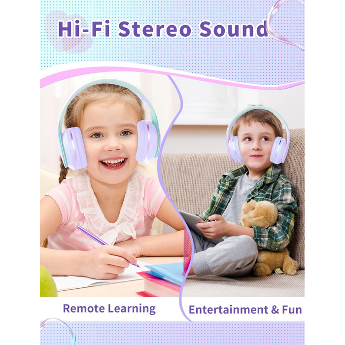 Xunpuls Бездротові навушники для дітей Bluetooth Over-Ear з мікрофоном (фіолетові)