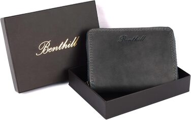 Benthill Wallet Women's Small Genuine Leather | Wallet with RFID Protection | Flat Slim Card Holder with Zipper & 6 Card Slots, Color: Gray