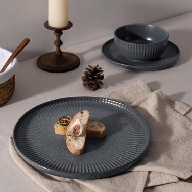 Набір посуду Starlight, 18 предметів: тарілки для 6 осіб, рельєфний, мікрохвильова та посудомийна безпека, анти-подряпини, реактивна глазур, матовий бежево-білий (матовий чорно-сірий)