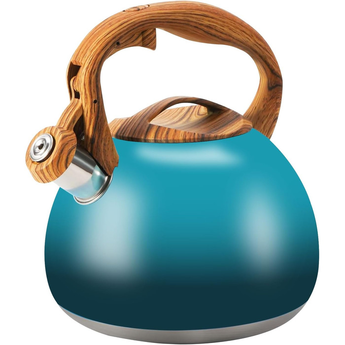 Чайник-свисток Foedo 3.2 л з нержавіючої сталі з дерев'яною текстурою, 3.2 л, для чаю, кави та молока, класичний дизайн, червоний (градієнт темно-зеленого кольору)