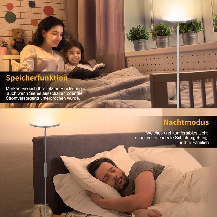 Стеляна LED-лампа Stehlampe для вітальні, 4200LM з регулюванням яскравості, пультом та сенсорним керуванням, 36W, сірий колір