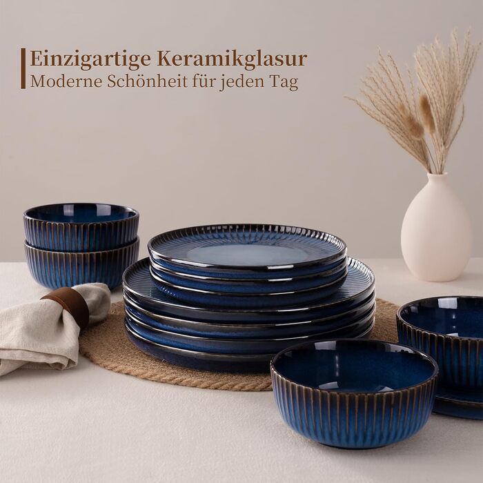 Набір посуду Starlight, 18 предметів: тарілки для 6 осіб, рельєфний, мікрохвильова піч та посудомийна машина, анти-подряпини, реактивна глазур, матовий бежево-білий