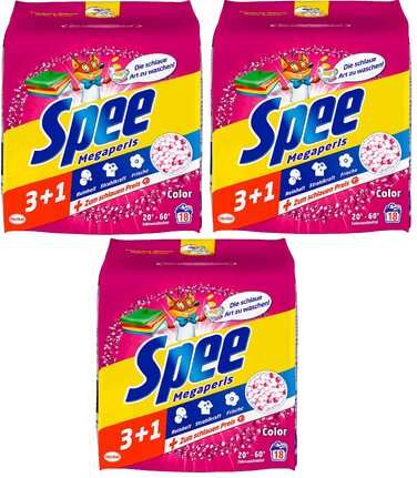 Пральний порошок Spee Megaperls Color 3+1 для кольорових речей, свіжість, 1.22 кг (набір 3 шт), 90 циклів прання