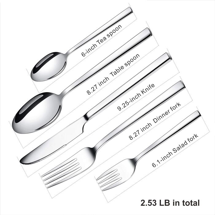 WUJO Cutlery Set, Stainless Steel Cutlery, 30-Piece Silver Cutlery Set including Knives, Forks, Spoons, Cake Forks, Tea/Coffee Spoons, Dining Cutlery for 6 People, Mirror Polished, Dishwasher Safe