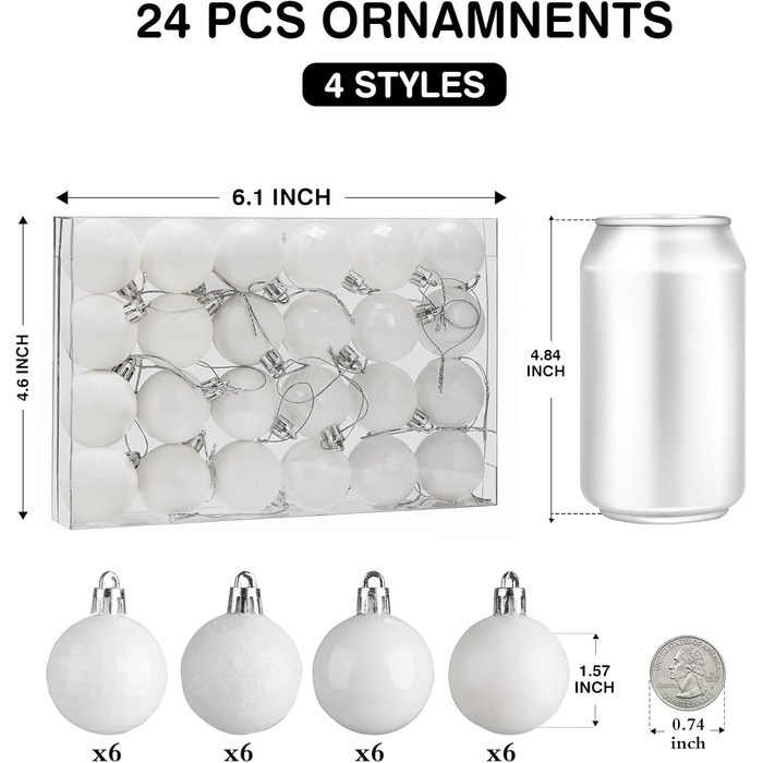 24 штуки новорічні кулі для ялинки 4 см, пластик, міцні, для декору ялинки