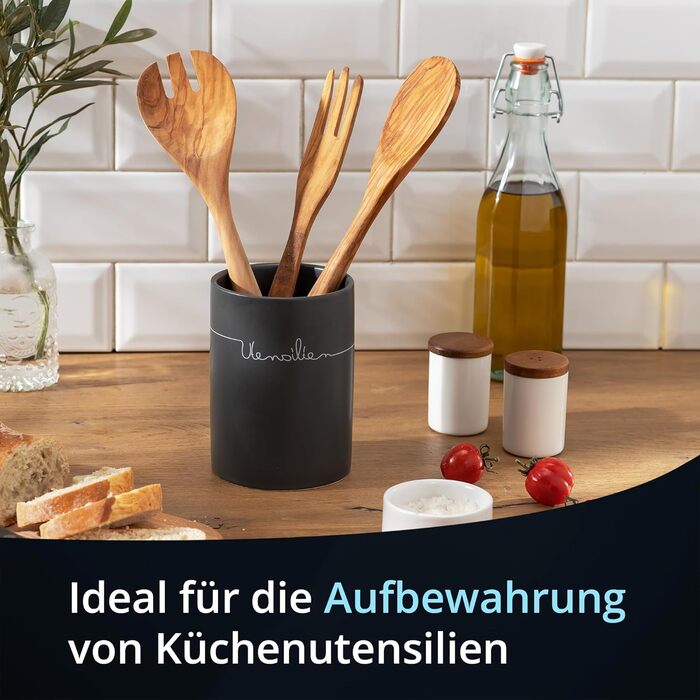 Набір контейнерів для зберігання KHG для кухні, антрацитово-сірий колір з дерев'яними кришками, кераміка, стеатоліт, з маркуванням, органайзер для кухні, без пластику, світлонепроникний, повний набір