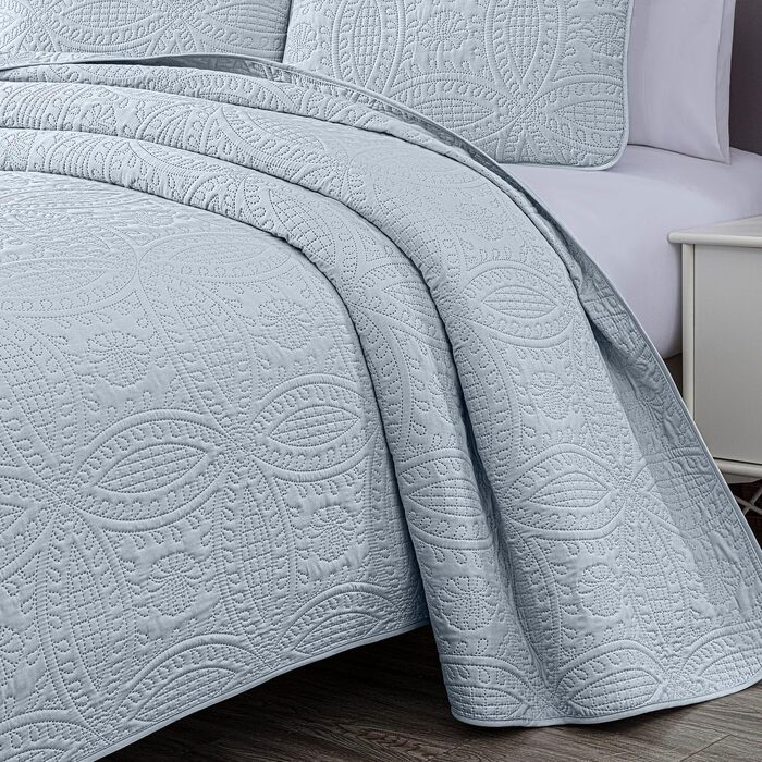 Комплект покривал Chezmoi Collection Austin (3 шт.) Oversized, блакитно-зелений, Queen, срібний