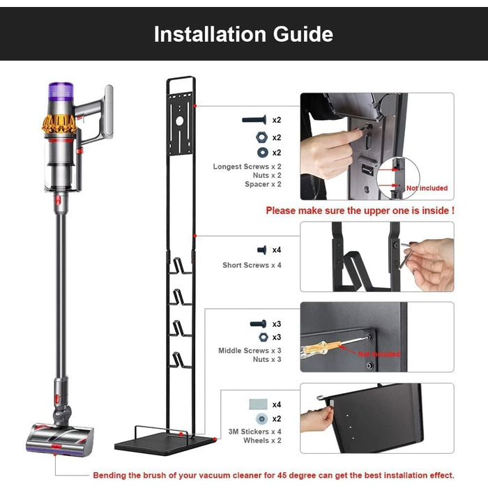 Підставка для пилососів Dyson Gen5 V15s, V15, V12 Slim, V11, V10, V8, V7, V6 - без свердління, на коліщатках, чорна