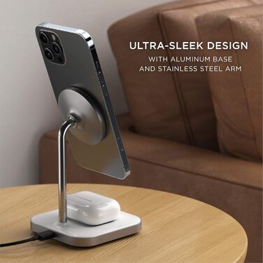 Стійка для бездротової зарядки SATECHI 2-в-1 з магнітним кріпленням, сумісна з iPhone 17/16/15/12 та AirPods Pro/AirPods 4/3
