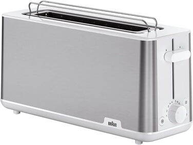 Braun Toaster PurShine HT 1610 WH, 25cm bread slots, 8 browning levels, reheat & defrost function, bread roll attachment, crumb tray, 1030W, White