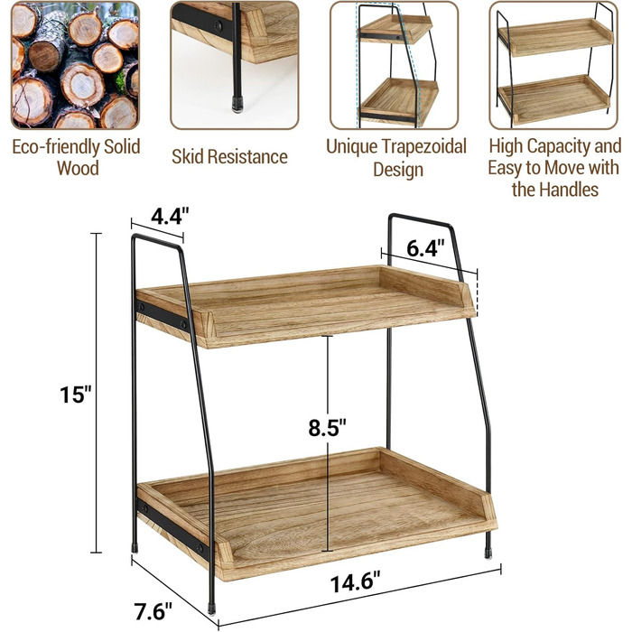 Coffee bar accessories and organizers, countertop, coffee station, organizer, kitchen counter, shelf, organizer, coffee spice storage, lid holder, countertop shelf for bathroom (Brown)