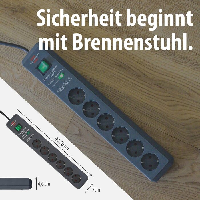 Бренненштуль Secure-Tec Мережевий фільтр 6 виходів із захистом від перенапруги (сірий)