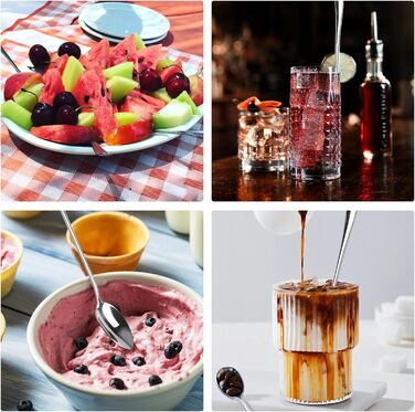 12 довгих ложок для лате макіато, 20 см: коктейльні, для морозива, кави, молочних коктейлів, десертів, нержавіюча сталь, придатні для миття в посудомийній машині