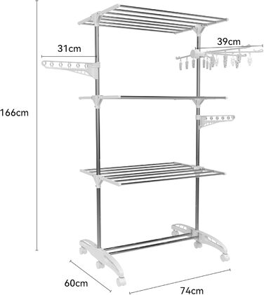 Сушарка для білизни Hyfive, велика, 4 яруси, з кріпленням для шкарпеток, нержавіюча сталь, складається для зберігання