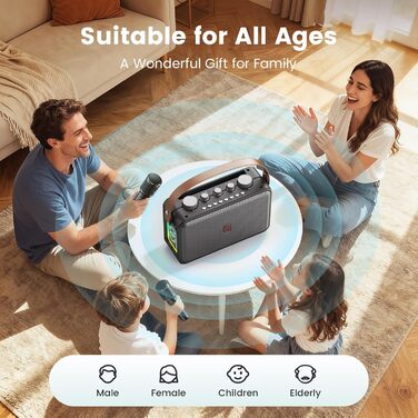 Караоке-система HWWR MS81 з 2 мікрофонами Bluetooth 5.3, підтримка USB/TF-карти/AUX, функція запису, для дому та вечірок, чорний колір