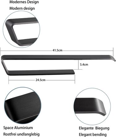 Тримач для рушників JS без свердління, чорний, 40 см