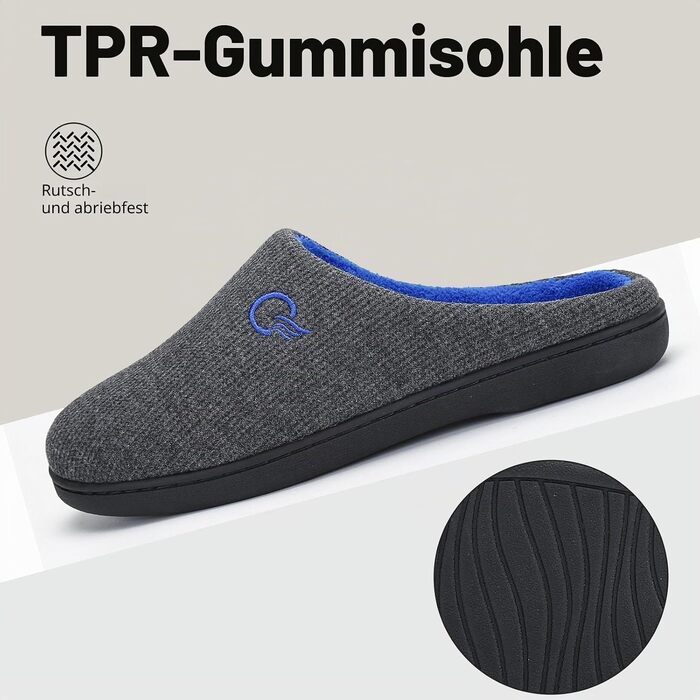 Зимові домашні капці Mishansha унісекс з ефектом пам'яті (Memory Foam), теплі та м'які капці з підкладкою, протиковзкі, сірі, розмір 44/45 EU