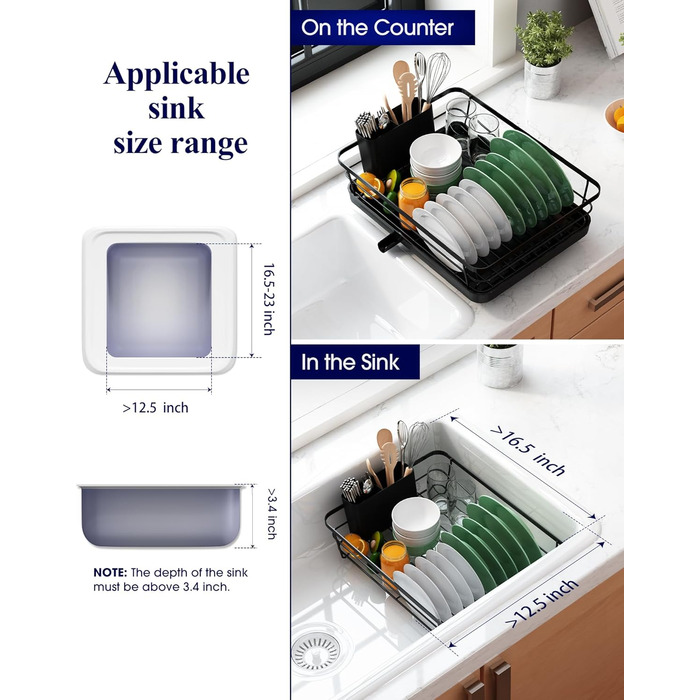 Dish Drying Rack, Space-Saving Dish Rack, Dish Organizer for Countertop, Durable Kitchen Drying Rack Made of Stainless Steel with Cutlery Holder, Dish Drying Stand